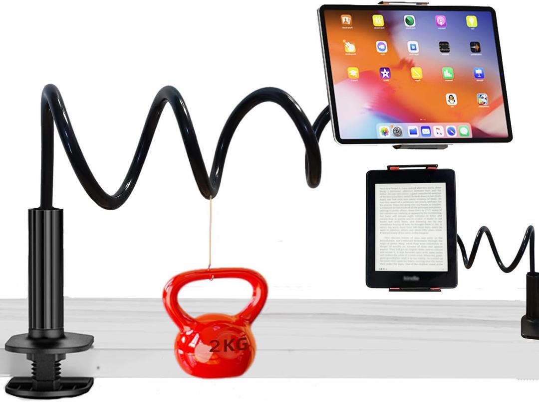 Gooseneck Phone Holder for Bed, iPhone Stand for Desk Recording Fliming Kindle Tablet Stand Accessories Overhead Phone Mount, 360 Adjustable 4.7~11" Clamp Clip - 1m Length(Black)