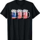 Beer American Flag 4th of July Men Women Merica Drinking USA T-Shirt (Small, Black)