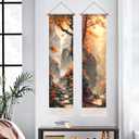 2 Pcs Mountain Tapestry,Mountain River Long Vertical Tapestry Wall Hanging,Traditional Ink Painting Wall Art,Zen Aesthetic Wall Hanging for Living Room Bedroom Decor (51x13 Inch, Landscape)