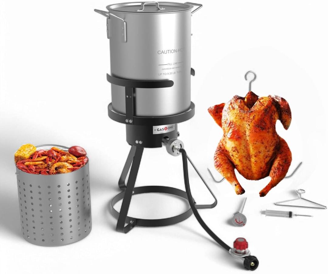 GasOne 30QT Seafood Boil and Turkey Fryer Set with Propane Gas Burner, Perforated Basket  Perfect Outdoor Cooker for Crawfish, Crab, Shrimp, Lobster, and Frying  Complete Outdoor Cooking Kit