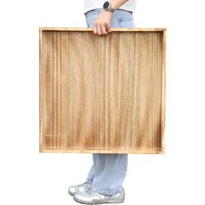 Gurfuy Square Wood Ottoman Serving Tray 24" - Rustic Wooden Table Tray for Farmhouse Decorative Oversized Coffee Table Trays Living Room Kitchen Counter Breakfast Nature