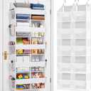 Over The Door Organizer 5 Tiers, Extra Large Behind Door Storage of 10 Compartments, 80 lbs Weight Capacity Hanging Storage Organizer with Clear Window Kids Toys, Shoes,Diapers, Room Storage, White