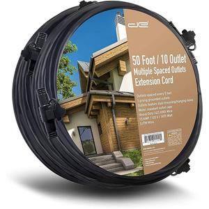 50 FT Evenly Spaced Multiple Outlet 14/3 Extension Cord, Outdoor/Indoor - 7 Outlets Every 5 Feet, Christmas Lighting, Holiday Decorations, Uplighting, Stage Backlines