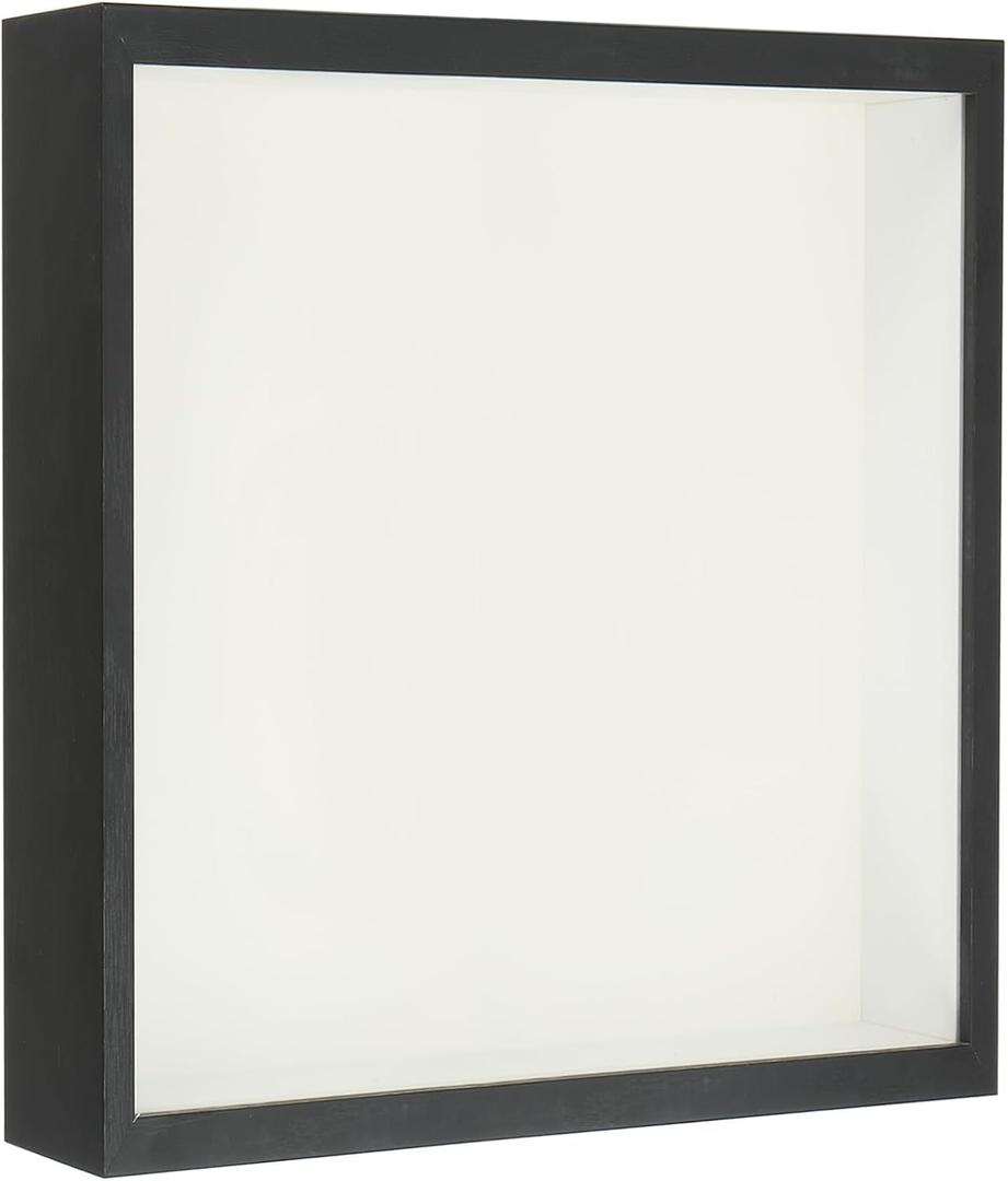 PATIKIL 7x7 Shadow Box Frame, Wooden Dried Flower Floating Photo Frame Glass DIY Display Case for Flowers Ticket Crafts and Photos, Black