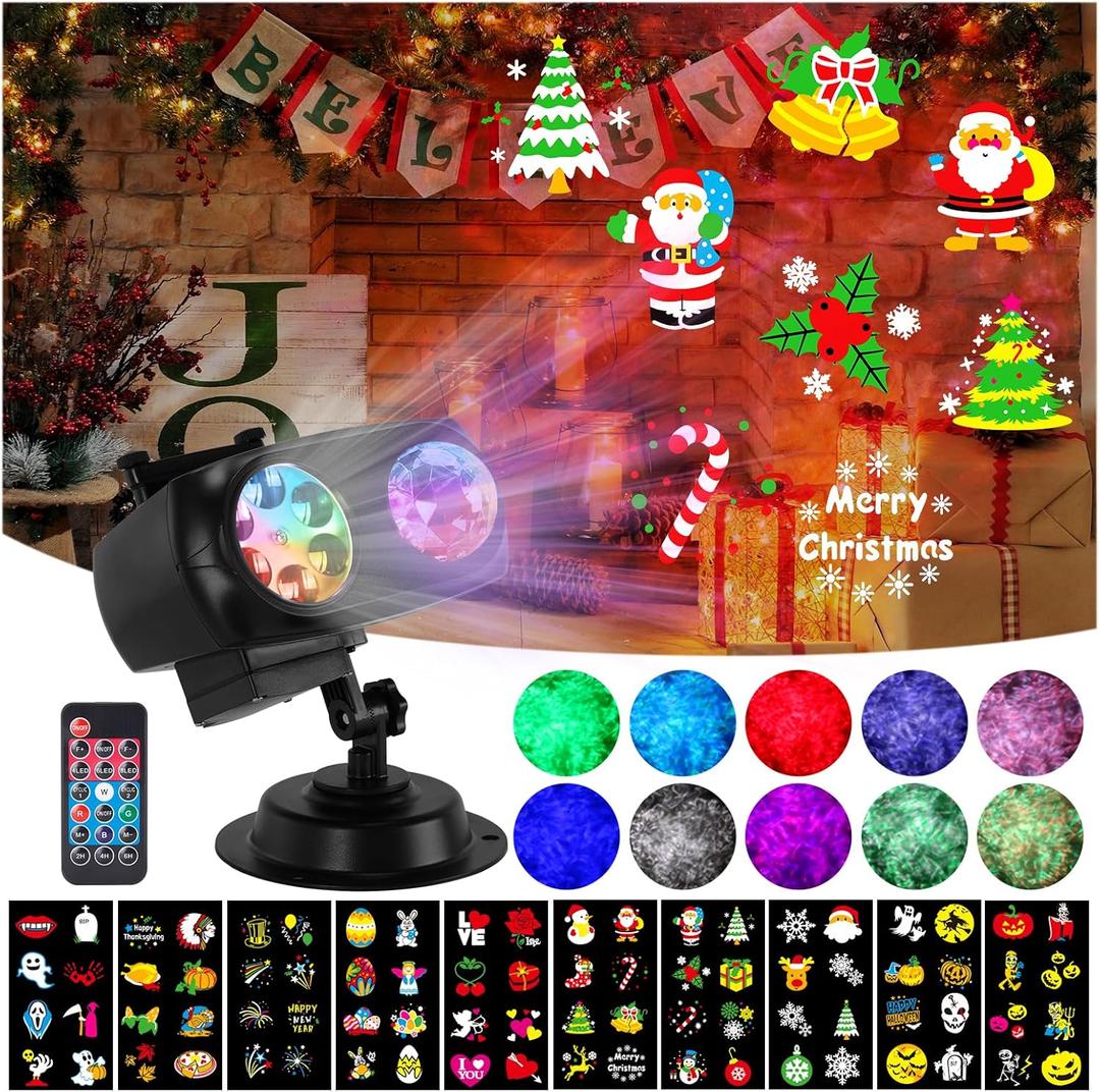 HAKUTA Christmas Projector Lights,HD Wave Ocean Effect LED Projector with 10 HD Slides (3D Ocean Wave +Patterns) and Remote Control for Christmas, Halloween, Thanksgiving