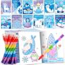 BenLouis 12 Frozen Mini Coloring Books Kids with 12 Stacking Crayons Winter Snowflake Themed Party Favors Small Activity Books Bulk for Kids Frozen Christmas Classroom Party Gift Goodie Bag Stuffers