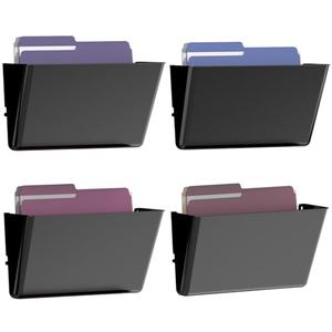 Gawerk Clear Acrylic Single Pocket, Plastic Hanging Wall Mount File Holder for Office Home (Black, 3 Pack)