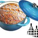 Enameled Cast Iron Dutch Oven with Lid, 3 Quart Heavy Duty Cookware Pot with Dual Handles for Bread Baking, Braising, Stews, Roasting and Oven Safe, Blue