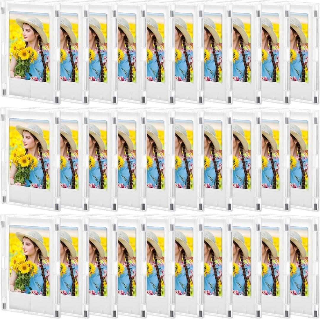 Kigley 30 Pcs Acrylic Fridge Magnetic Picture Frame Refrigerator Magnet Photo Frame Small Picture Desktop Photo Display Compatible with Fujifilm Instax Film 2.09 x 3.39(Clear)