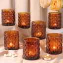 8Pcs Large Votive Candle Holders Amber Tea Light Candle Holders Glass Candle Holder for Wedding, Bridal Shower,Table Centerpiece,Party, Home Decor, Fall Decor