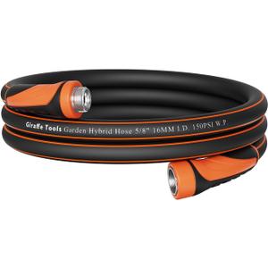 Giraffe Tools Garden Leader Hose 10ft x 5/8", Short Water Hose Heavy Duty, Flexible, Lightweight Hybrid Hose with Swivel Handle, Male to Female Fittings, Burst 600 PSI (10' (feet), 5/8 Inch Black)