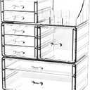 Acrylic Clear Makeup Organizer Countertop,Stackable Skincare Organizer for Vanity With 8 Drawers,Large Plastic Desk Accessories Organization,Bathroom Cosmetic Organizer Countertop for Beauty,Skin Care (8 Drawers-Set of 3)