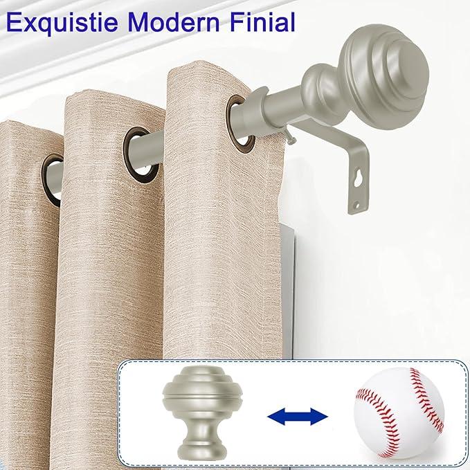 Nickel Curtain Rods for Windows 48-84 inch,3/4 inch Heavy Duty Adjustable Decorative Curtain Rod with Modern Finials,Window Rods for Bedroom, Living Room,Patio and Kitchen
