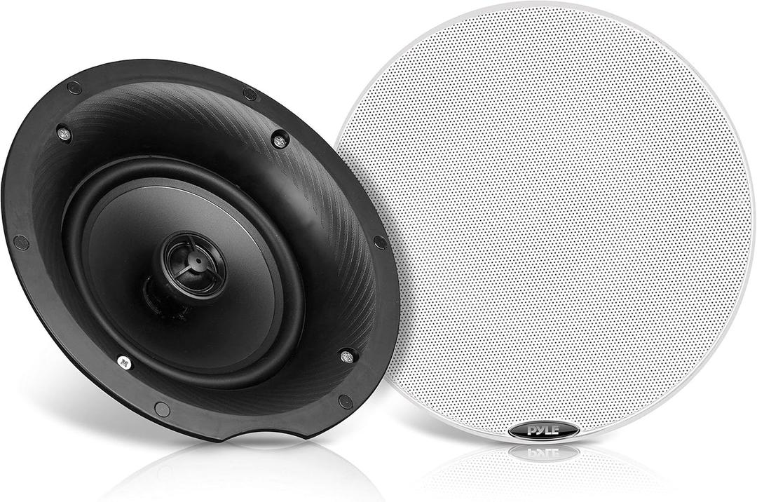 Pyle Pair 8.0 Bluetooth Universal Flush Mount In-wall In-ceiling 2-Way Speaker System Dual Polypropylene Cone & Polymer Tweeter Stereo Sound 400 Watts (PDICBT87) , Black