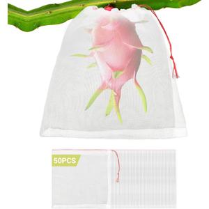 Fruit Cover Bags with Drawstring, 50pcs 10x10 Inch Garden Netting Fruit Protection Bags for Plant Flowers Vegetables Trees Away Bugs Birds Flies