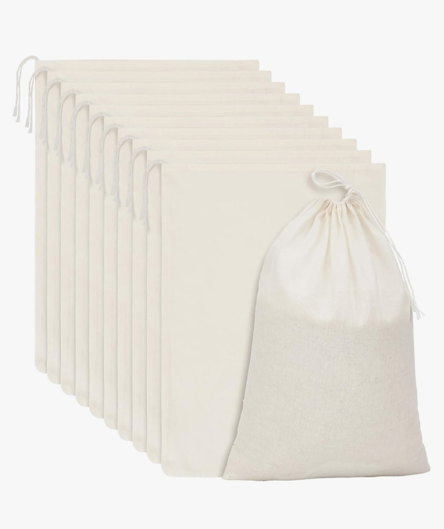 15 Packs Muslin Bags with Drawstring Canvas Large Storage Cloth Bags Bulk Cotton Reusable Grocery Sacks DIY Craft Sachet Sacks for Party Wedding Home Storage, Natural Color(13.8 x 10 Inches)