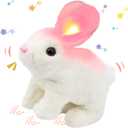 Hopearl Hopping Rabbit with LED Ears Interactive Electronic Pet Plush Bunny Toy with Sounds and Movements Animated Walking Wiggle Light up Ears Twitch Nose Gift for Toddlers Birthday, White, 7''