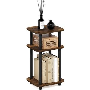 Furinno JUST Side Table, 3-Tier Turn-N-Tube End Table with Open Shelf, Round Curve Corner Night Stand, Bedside Table, Easy Assembly, for Living Room, Bedroom, Amber Pine (1-Pack, Plastic Frame)