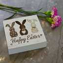 Happy Easter Bunny Rabbit Ears Floral Leaves Easter Decoration Bunny Wooden Sign Spring Yard Rabbit Dcor for Home Farmhouse Farm Kitchen Dining Room Bathroom Shelf Table-156