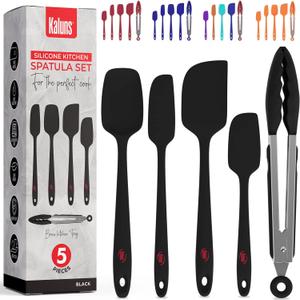 Kaluns Silicone Spatula Set, 4 Rubber Spatulas 600F Heat Resistant, Nonstick Seamless Design with Stainless Steel Core, Dishwasher Safe, BPA free, Bonus Tongs Included