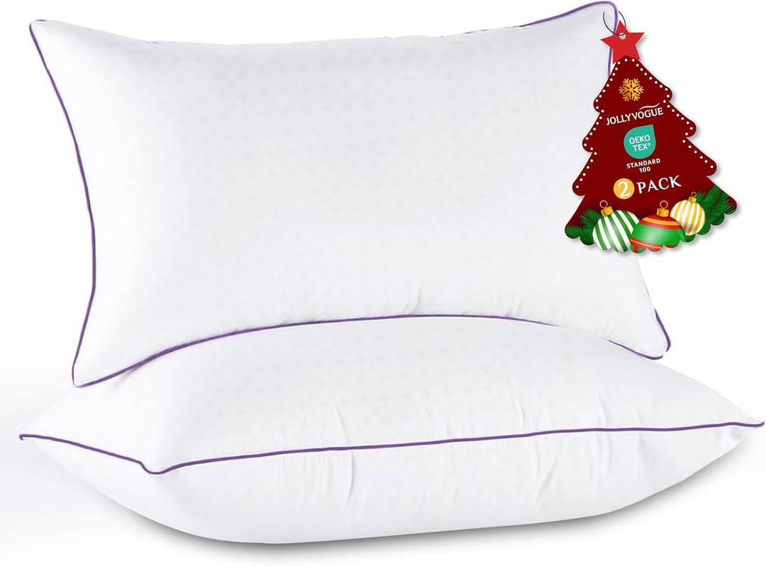 JOLLYVOGUE Pillows Queen Size Set of 2, Medium Supportive Bed Pillows with Super Soft Down Alternative Fill, Luxury Fluffy Hotel Quality for Side, Back, and Stomach Sleepers