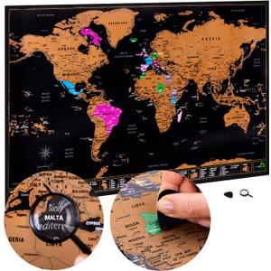 Atlas & Green Scratch Off World Map, All US States, Large 28x16.5" Travel Map. Places I've been Map World Poster Scratch Off Map. Accessories & Gift Tube (Brown)