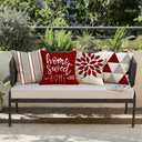 RABUSOFA Pillow Covers 20x20 Set of 4 Home Sweet Home Modern Decorative Throw Cushion Covers Striped Geometric Outdoor Pillow Case for Couch Bed Burgundy Gray