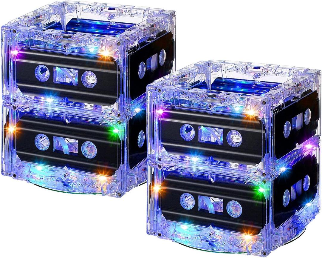 Relaxweex 2 Sets 80s 90s Glowing Novelty Cassette Tape Bucket Centerpiece 80s Party Supplies 90s Theme Birthday Party Supplies Light Cassette Tape Table Decor for Music Retro Hip Hop 1980 1990 Event