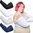 Chuarry 4 Pairs Plus Size Arm Sleeves for Women Men UV Sun Protection Cooling Ice Silk Arm Wraps for Flabby Arms (Cute Color)