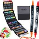 80 Colors Dual Tip Acrylic Paint Markers, Premium Dot & Fine Tip Coloring Paint Pens for Rock, Wood, Fabric, Canvas, Glass, Paper, Ceramic, Scrapbook, Vision Board and DIY Crafts Supplies Art Gifts
