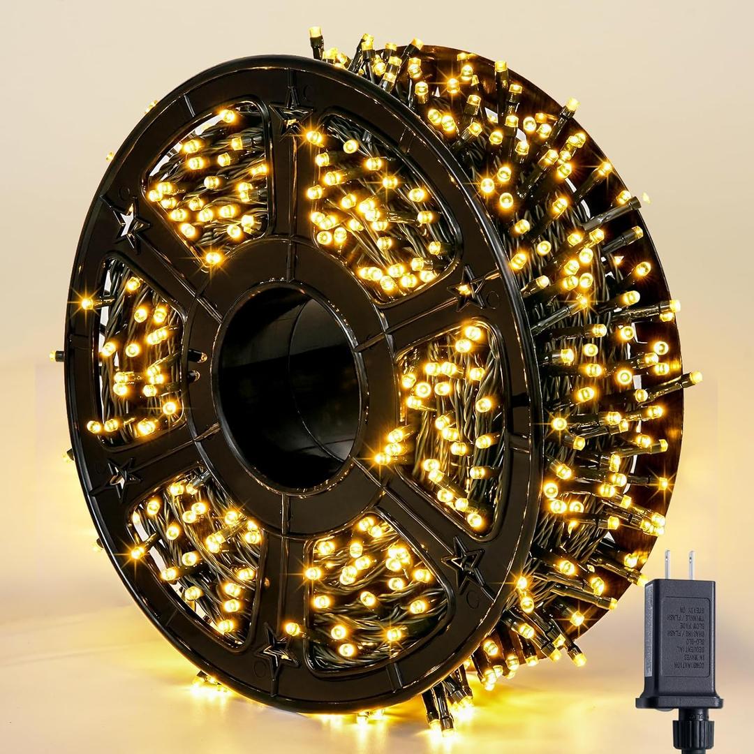 JMEXSUSS 272ft 800 LED Outdoor Christmas Lights, 8 Modes Warm White Christmas Tree Lights Green Wire, Waterproof Led String Light for Outside Indoor Xmas Party Tree Decor