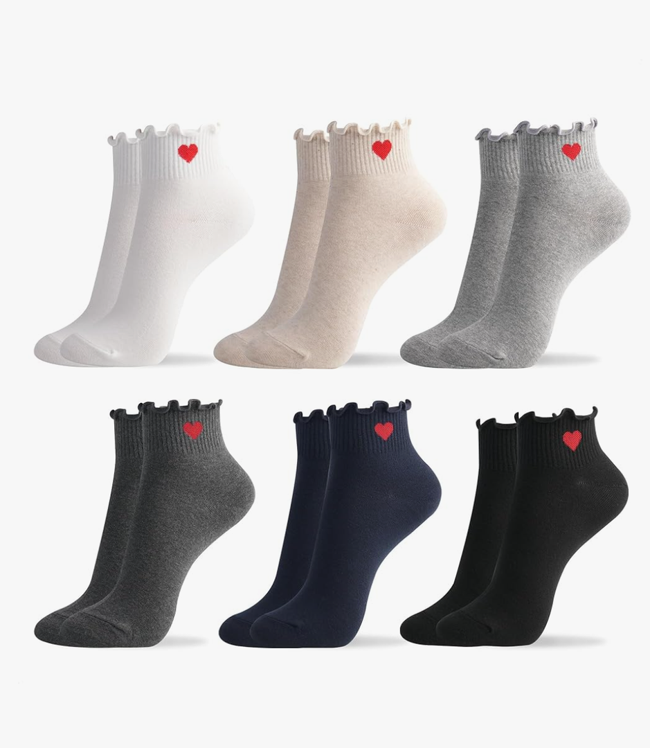 kikiya socks Women Ankle | 4-6 Pairs Heart Design Cute Animal Graphic Novelty Fruit Print Ladies Girls Cotton Socks | US 6-8