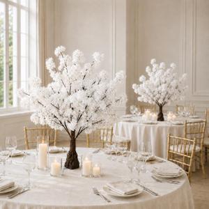 3.6FT-2 Pack White Artificial Cherry Blossom Tree Faux Tree for Office Home Wedding Office Living Room House Indoor Outdoor Romantic Spring Decor