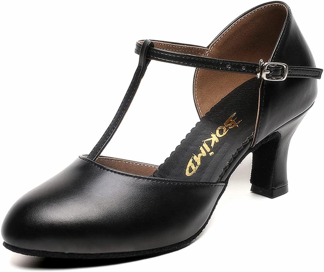 Womens T-Strap Latin Salsa Ballroom Dance Heels Black Character Shoes Prom Wedding Dress Pumps (8)