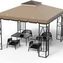 10x10 Canopy Replacement Top Double Tiered Gazebo Cover for Yard, Patio & Garden Durable Sunshade Replacement (Coffee Liqueur+Brown with lace)