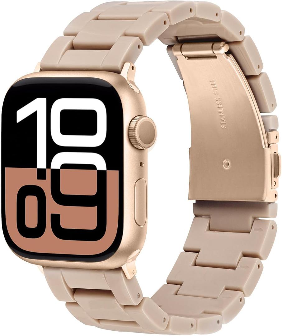 V-MORO Lightweight Bands Compatible with Apple Watch Series 11/10/9/8/7 38/40/41/42mm Fashion Cute Bracelet Band Rose Gold Stainless Steel Buckle Watch Strap for iwatch Series SE/6/5/4/3/2/1(Milky Tea)