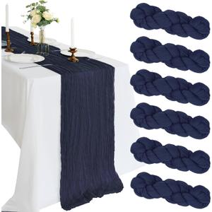 6 Pack 10FT Navy Blue Cheesecloth Table Runner 120 Inch Long Gauze Rustic Boho Spring Cheese Cloth Table Runner Sheer Fabric Decorations for Holiday Party Wedding Banquet Bridal Baby Shower Decor