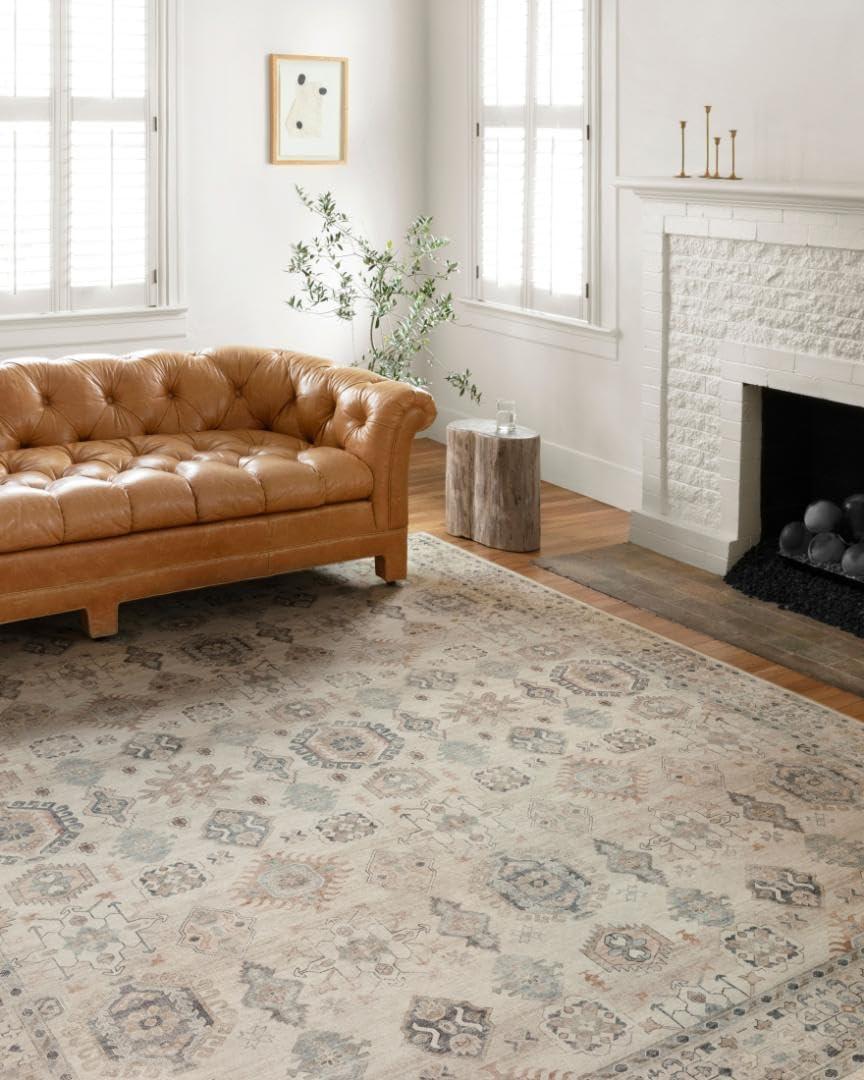 Loloi Hathaway Collection HTH-04 Beige/Multi 5'-0" x 7'-6", .25" Thick Area Rug, Soft, Durable, Printed, Modern, Low Pile, Non-Shedding, Easy Clean, Living Room Rug