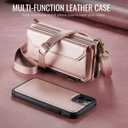 Strapurs for iPhone 12 / iPhone 12 Pro Detachable Wallet Case Compatible with Magsafe, RFID Blocking 9-Card Holder Zipper Strap Lanyard PU Leather Magnetic Phone Case for iPhone 12 6.1", Rose Gold