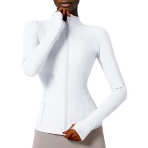 Locachy Women's Slim Fit Full Zip Athletic Running Sports Workout Jacket with Thumb Holes (Style 02 White)