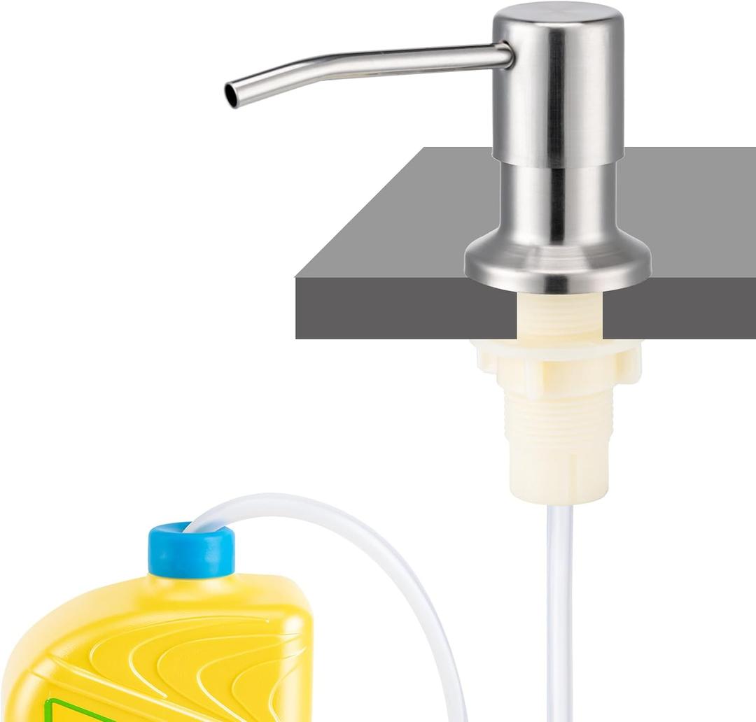 Husfunov Soap Dispenser for Kitchen Sink, Built in Sink Soap Dispenser (Brushed Nickel), Countertop Dish Soap Dispenser Stainless Steel Pump with 47" Extension Tube kit, No Need to Frequent Refills