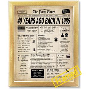 GIFTSFARM 40th Birthday Decorations Framed for Women or Men, Classy Vintage Table Decor, Birthday Card Poster for Him or Her Turning 40 Years Old, Back in 1985 Print (Gold Frame)
