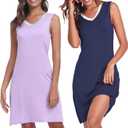 COLORFULLEAF Nightgown for Women Bamboo Sleeveless sleep lounge V Neck Tank Tops Pjs Nightshirts Pajama Dress 1 or 2 Pack (Large, A4-Navy And Light Purple)
