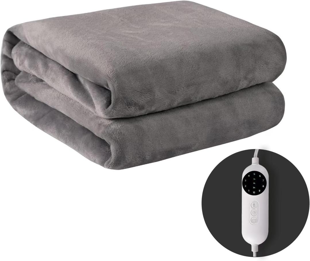 Heated Blanket Twin Size, Cozy Plush Warm Electric Blanket with 10 Heating Levels & 8 Hours Auto Off, Fast Heating, Machine Washable, ETL and FCC Certified, 62"x84" Grey (Gray)