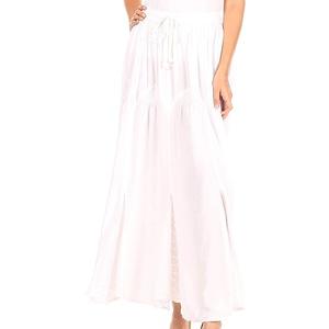 Sakkas Olivia Womens Maxi Bohemian Gypsy Long Skirt with Elastic Waist and Lace, One Size, White