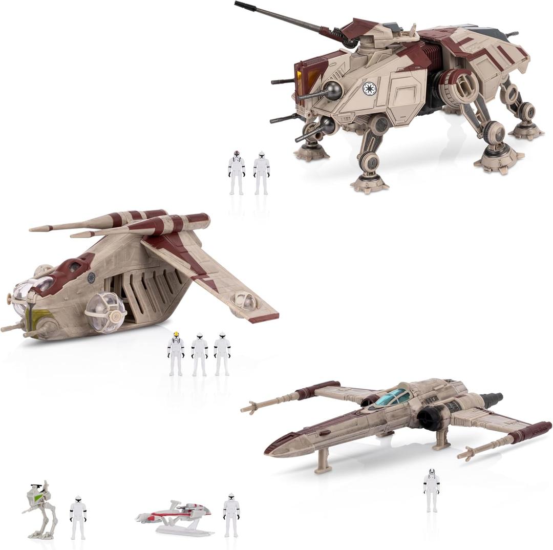 Star Wars Micro Galaxy Squadron Republic Attack Force Bundle Set - Deluxe Battle Pack with Five Vehicles Nine 1-Inch Micro Figure Accessories