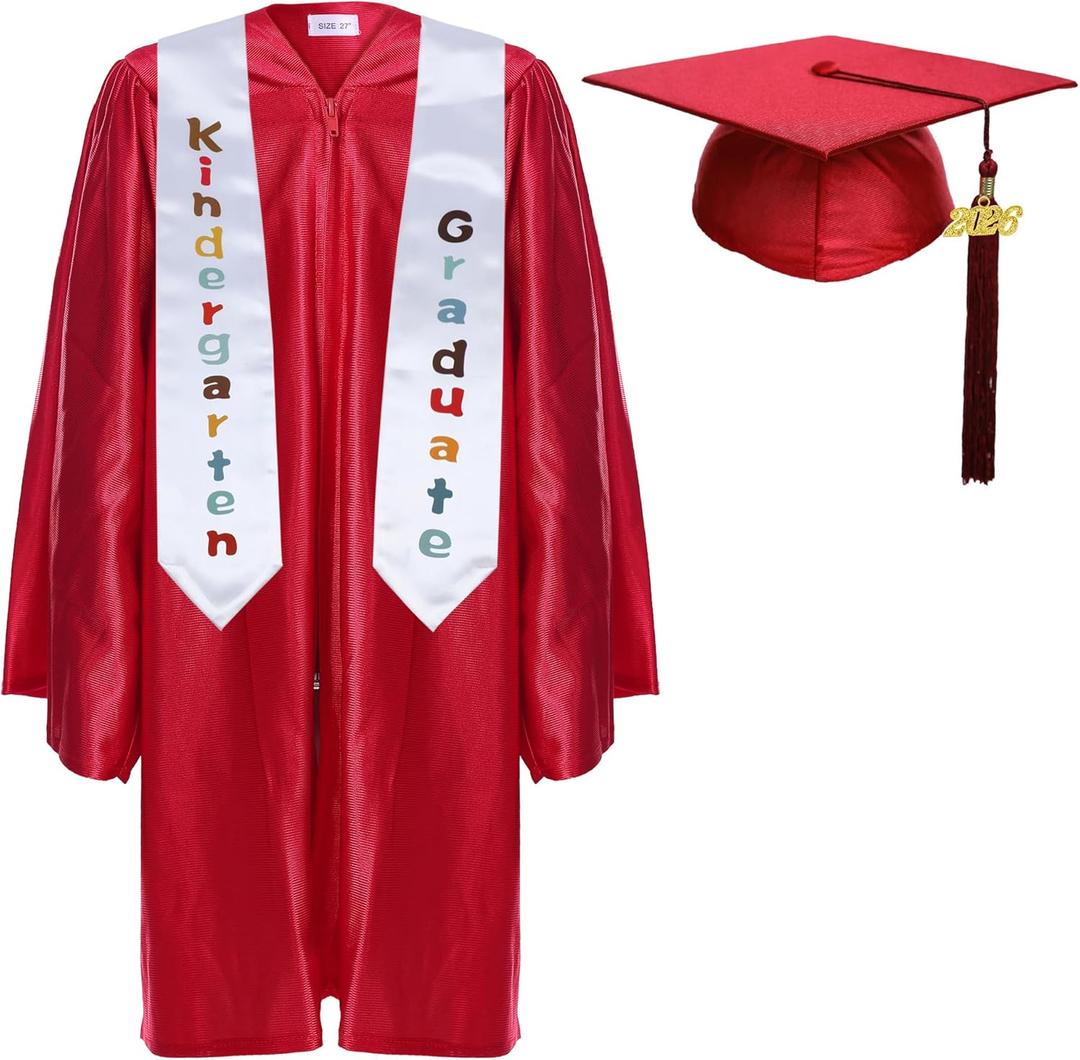 Newrara Kindergarten Graduation Cap and Gown Stole Package for Kids (24, Red)