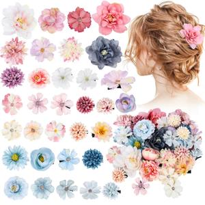 32 Pieces Flower Hair Clip for Women Artificial Rose Hair Aaccessories Bride Claw Clip Floral Barrettes for (Pink White Purple Blue)