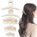 SHEHARUHI 5 PCS Large Pearl Hair Claw Clips for Women Girls, Hair Barrette Clamps for Thick Thin Hair, Fashion Hair Accessories Headwear Styling Tools for Party Wedding
