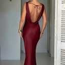 Memoriesea Women's Elegant Sleeveless High Neck Tie Cocktail Wedding Party Maxi Dress (Red, M)